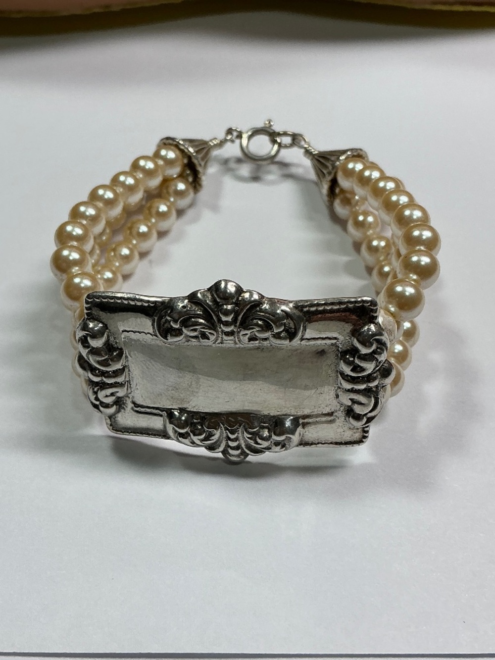 Vintage Sterling Silver Pearl Tag Multi Strand Bracelet. 7 inches long